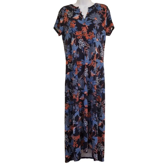 J Jill S Stretch Knit Blue Red Floral Maxi Dress Modest Summer - Picture 1 of 6